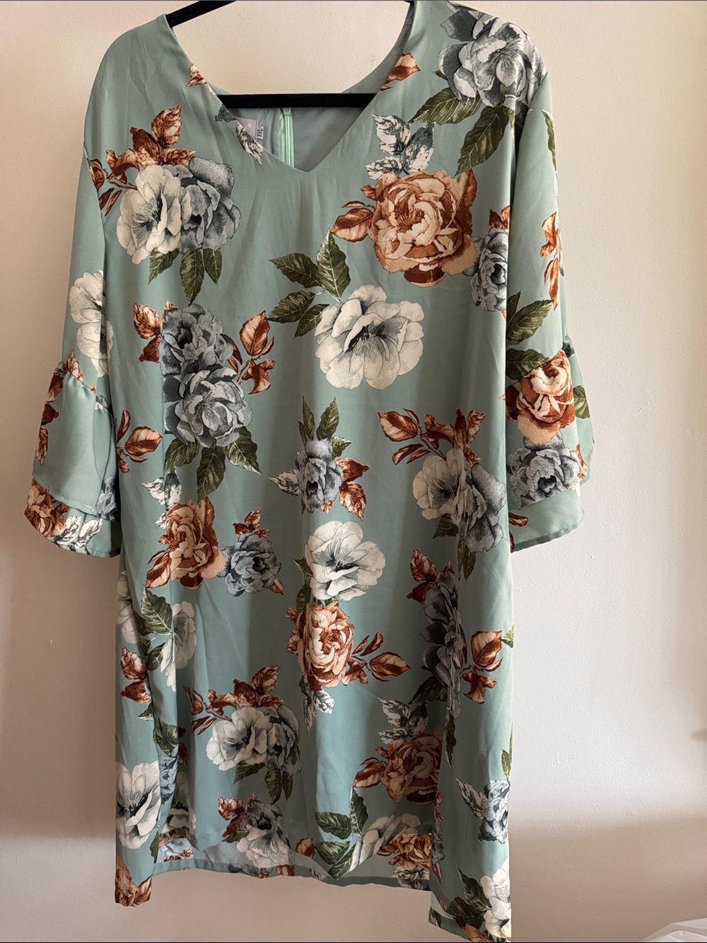 Sage Green Floral Midi Dress with V-Neck